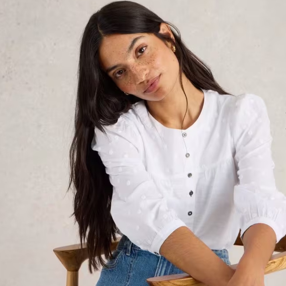 White Stuff Elisa Dobby Mix Top Pale Ivory Women’s US 6 Sample NWT